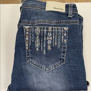 Grace in LA P-Straight Size 20 Bootcut Jeans Embroidered Beaded Denim Blue EUC